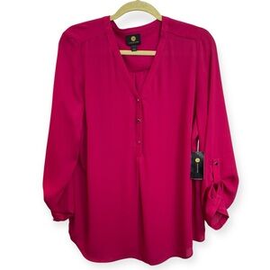 JM Collection Vibrant Pink‎ Blouse L *257